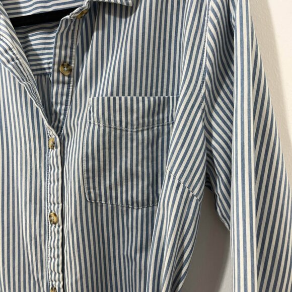 Pinstripe Casual Long Sleeve Basic Button Front Falls Creek Shirt Dress [size L] - Picture 5 of 10